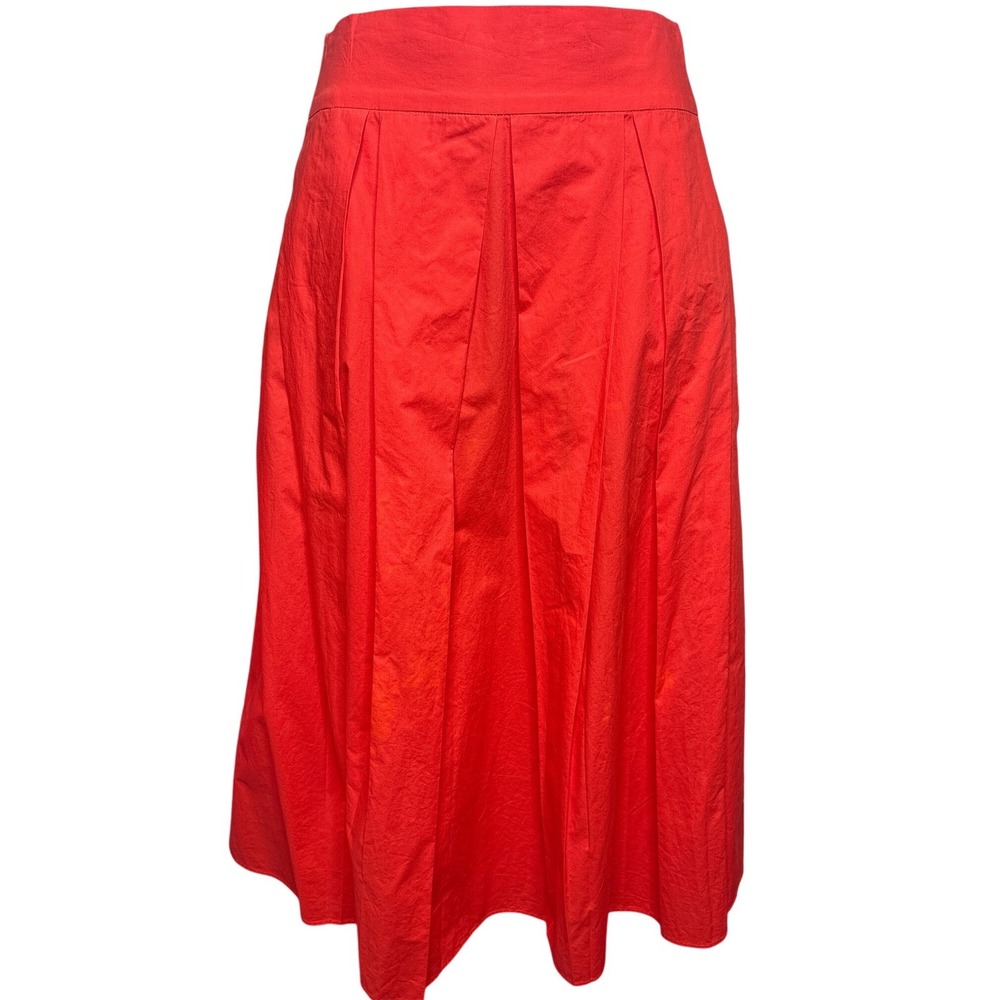 (NUDE) Coral Red Cotton Pleated Midi Skirt EU40/US 4 Italian Luxury Quiet Luxury